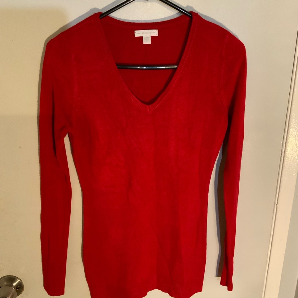 New York & Company Bold Red V-Neck Sweater